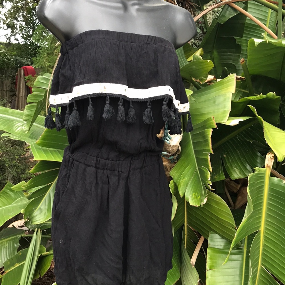 Romeo and Juliet strapless gauze romper with tassels